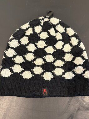 Spyder Knit Ski Beanie Hat, Black & White, Circle Logo Pattern